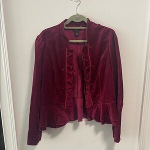 WHBM Burgundy Velvet Peplum Jacket